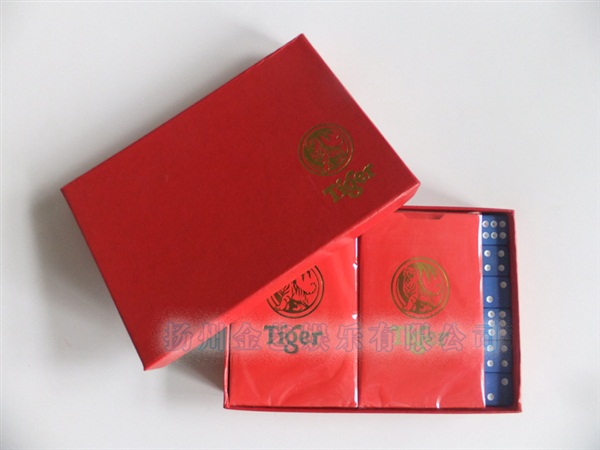 老虎纸牌 桥牌 Tiger广告纸扑克 双付烫金盒装 配骰子